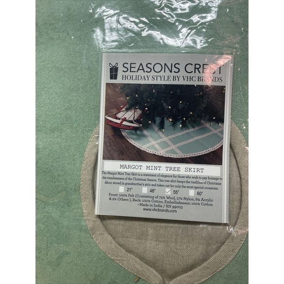 Farmhouse 55” Tree‎ Skirt - Margot Mint Christmas Lace VHC - Picture 1 of 7